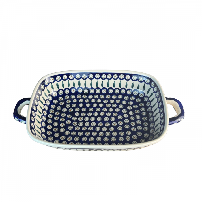 Tava cu manere pentru cuptor, Peacock Tear Drops, dreptunghiulara, ceramica smaltuita, pictata manual, 27,2 x 45,0 cm, volum 3,5 L [8]
