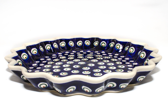 Tava pentru copt rotunda Blue Peacock Eyes, ceramica smaltuita, pictata manual, diametru 26,4 cm, volum 0,7 L [4]
