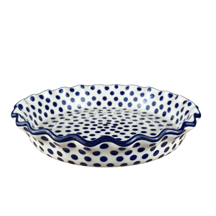Tava tarta Blue Dots, ceramica smaltuita, pictata manual, diametru 25,5 cm [4]