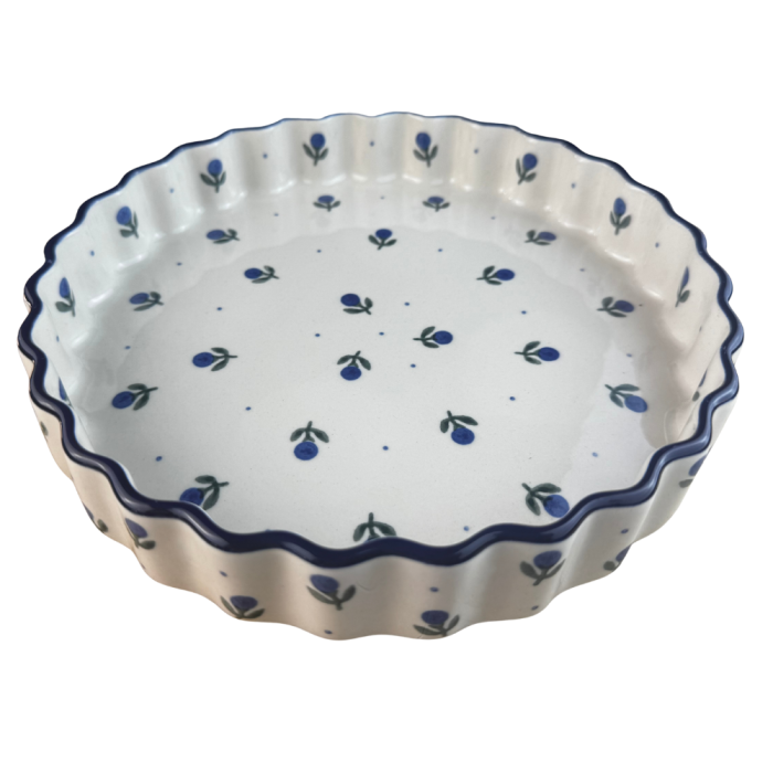 Tava tarta Blue Spring, ceramica smaltuita, pictata manual, 24 cm [3]