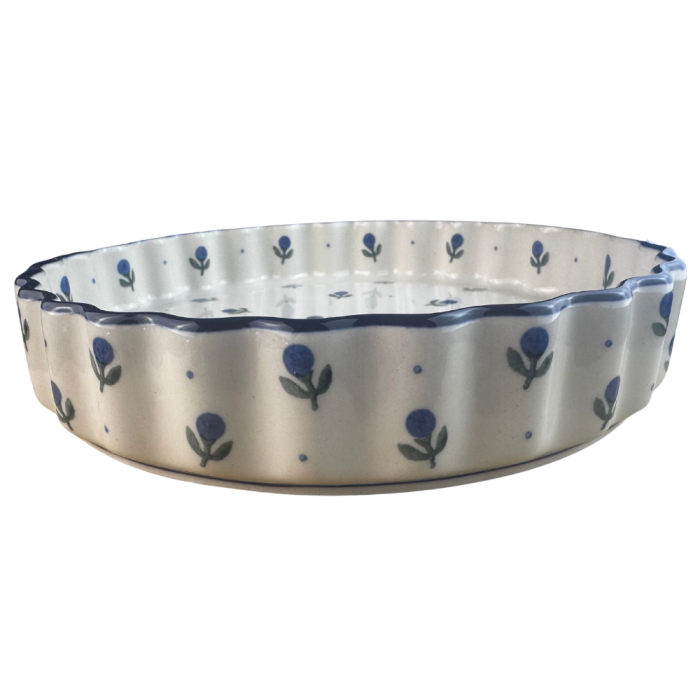 Tava tarta Blue Spring, ceramica smaltuita, pictata manual, 24 cm [4]