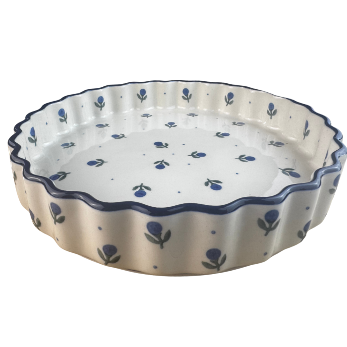 Tava tarta Blue Spring, ceramica smaltuita, pictata manual, 24 cm [7]