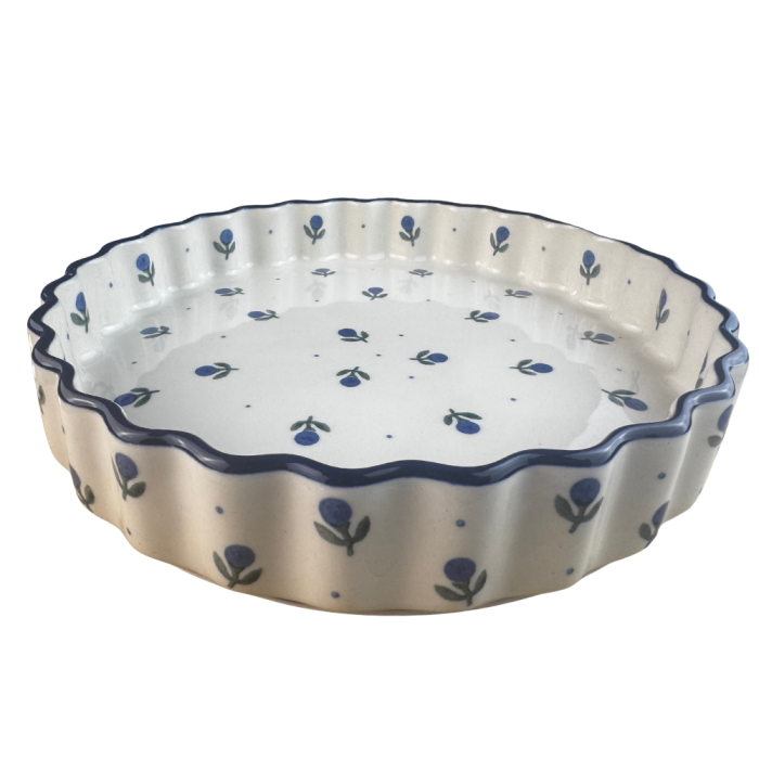 Tava tarta Blue Spring, ceramica smaltuita, pictata manual, 24 cm [6]