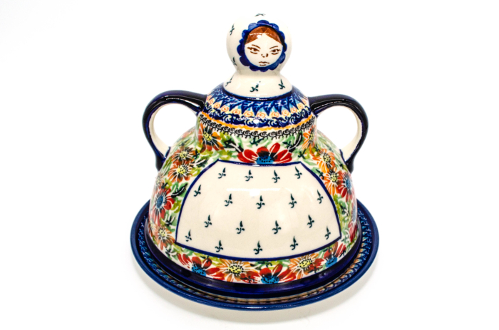 Platou cu capac  "figurina" pentru branzeturi / unt ,  Flower Jungle, ceramica smaltuita, pictata manual, 11,0 x 19,0 cm [6]