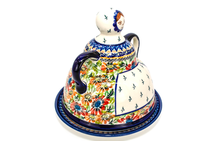 Platou cu capac  "figurina" pentru branzeturi / unt ,  Flower Jungle, ceramica smaltuita, pictata manual, 11,0 x 19,0 cm [5]