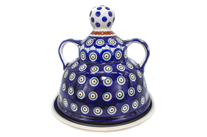 Platou cu capac  "figurina" pentru branzeturi / unt  Peacock Eyes, ceramica smaltuita, pictata manual, 17,4 x 19,2 cm [5]