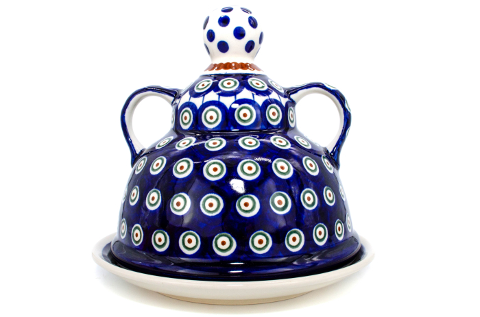 Platou cu capac  "figurina" pentru branzeturi / unt  Peacock Eyes, ceramica smaltuita, pictata manual, 17,4 x 19,2 cm [4]