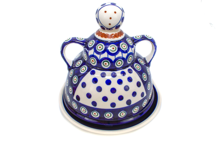 Platou cu capac  "figurina" pentru branzeturi / unt  Peacock Eyes, ceramica smaltuita, pictata manual, 17,4 x 19,2 cm [8]