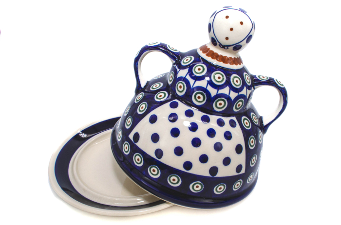 Platou cu capac  "figurina" pentru branzeturi / unt  Peacock Eyes, ceramica smaltuita, pictata manual, 17,4 x 19,2 cm [7]