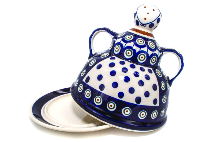 Platou cu capac  "figurina" pentru branzeturi / unt  Peacock Eyes, ceramica smaltuita, pictata manual, 17,4 x 19,2 cm [6]