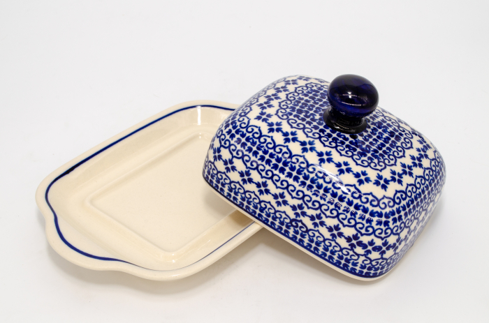 Untiera dreptunghiulara cu capac Blue Laces, ceramica smaltuita, pictata manual, 10,5 x 20,0 cm [3]