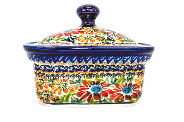 Untiera dreptunghiulara cu capac Flower Jungle, ceramica smaltuita, pictata manual, 12,5 x 15,0 x 12,0 cm [2]