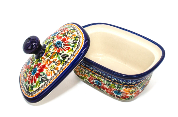 Untiera dreptunghiulara cu capac Flower Jungle, ceramica smaltuita, pictata manual, 12,5 x 15,0 x 12,0 cm [4]