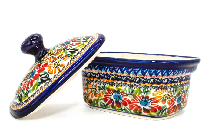 Untiera dreptunghiulara cu capac Flower Jungle, ceramica smaltuita, pictata manual, 12,5 x 15,0 x 12,0 cm [5]