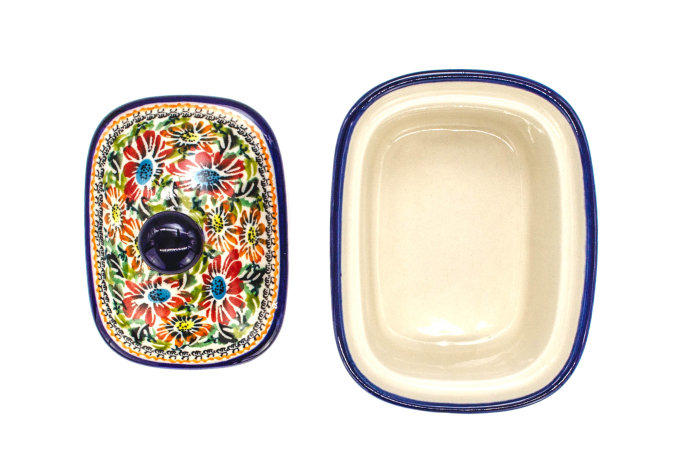 Untiera dreptunghiulara cu capac Flower Jungle, ceramica smaltuita, pictata manual, 12,5 x 15,0 x 12,0 cm [7]