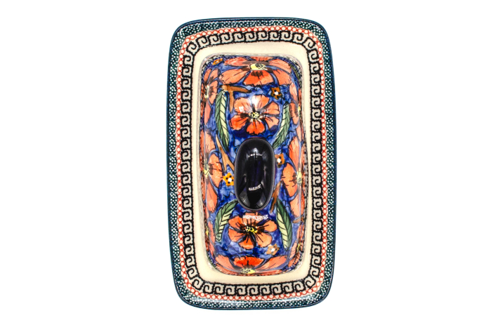 Untiera dreptunghiulara cu capac Poppy Bouquet, ceramica smaltuita, pictata manual 11,1 x 19,1 cm [3]