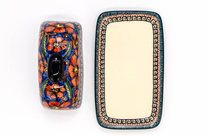 Untiera dreptunghiulara cu capac Poppy Bouquet, ceramica smaltuita, pictata manual 11,1 x 19,1 cm [2]