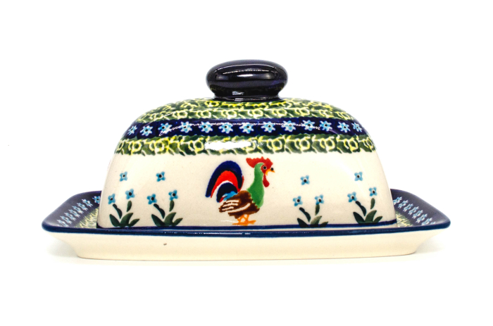 Untiera dreptunghiulara cu capac Vintage Rooster, ceramica smaltuita, pictata manual 11,1 x 19,1 cm [2]