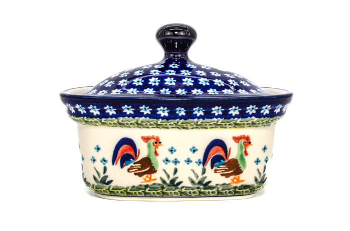 Untiera dreptunghiulara cu capac Vintage Rooster, ceramica smaltuita, pictata manual,12,5 x 15,0 x 12 cm [2]