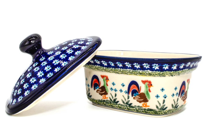 Untiera dreptunghiulara cu capac Vintage Rooster, ceramica smaltuita, pictata manual,12,5 x 15,0 x 12 cm [4]