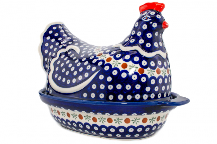 Vas cu capac pentru cuptor in forma de "gaina" Blue Eyes Festive, ceramica smaltuita, pictat manual [7]