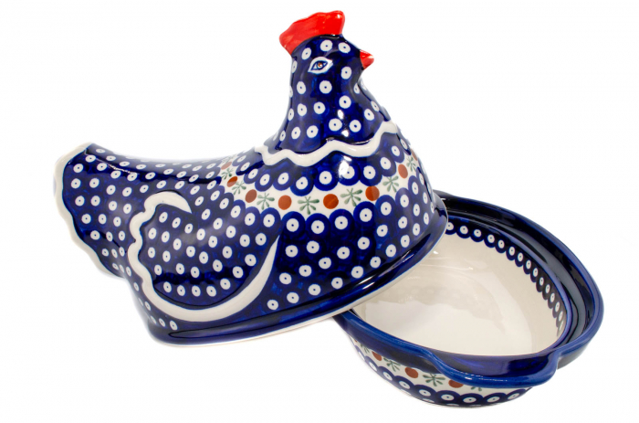 Vas cu capac pentru cuptor in forma de "gaina" Blue Eyes Festive, ceramica smaltuita, pictat manual [5]
