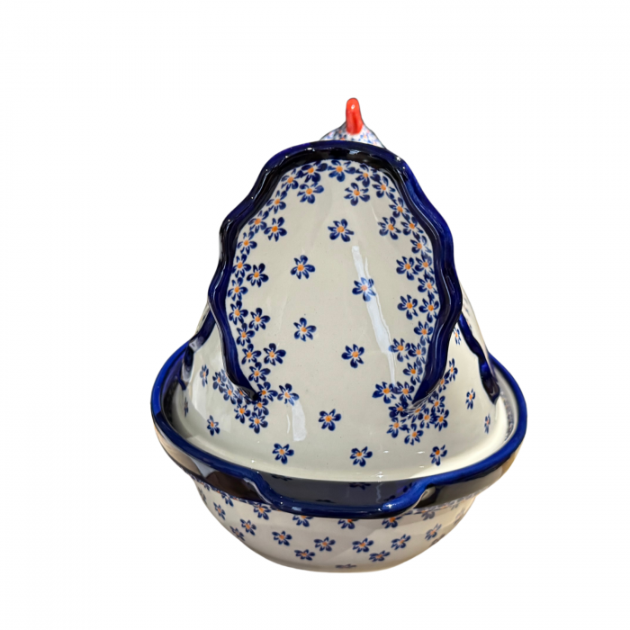 Vas cu capac pentru cuptor in forma de "gaina" Blue Field, ceramica smaltuita, pictat manual [10]