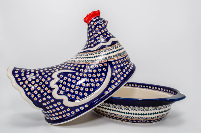 Vas cu capac pentru cuptor in forma de "gaina" Bright Eyes, ceramica smaltuita, pictat manual [4]