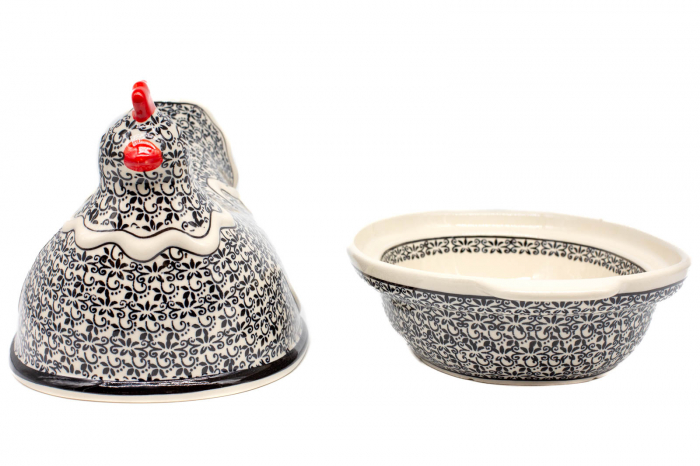 Vas cu capac pentru cuptor in forma de "gaina" Brown Laces, ceramica smaltuita, pictat manual [6]