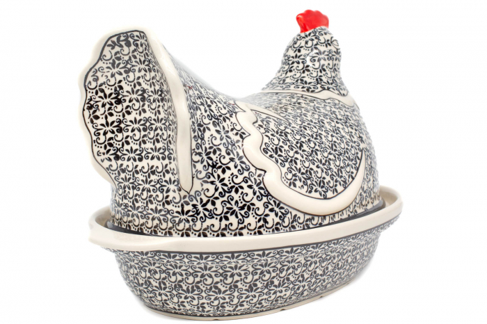 Vas cu capac pentru cuptor in forma de "gaina" Brown Laces, ceramica smaltuita, pictat manual [4]