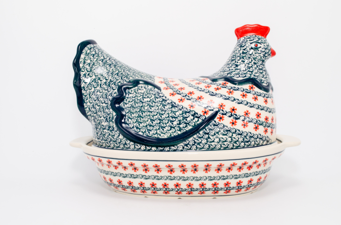 Vas cu capac pentru cuptor in forma de "gaina" Dancing Flowers, ceramica smaltuita, pictat manual [3]