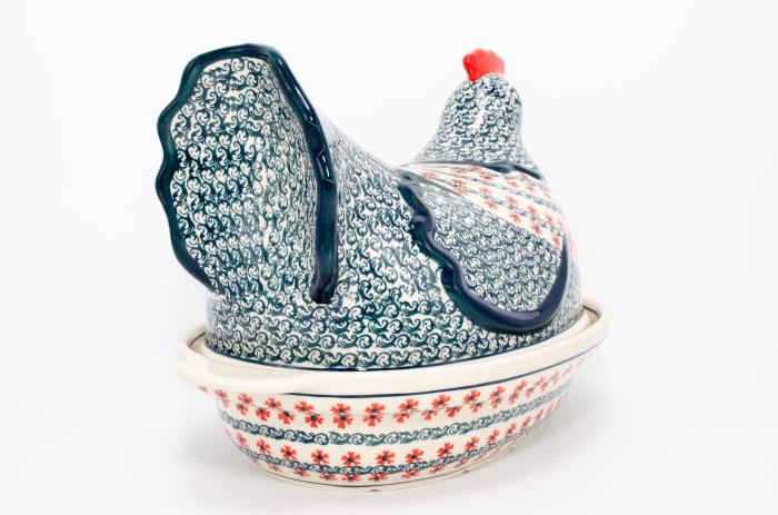 Vas cu capac pentru cuptor in forma de "gaina" Dancing Flowers, ceramica smaltuita, pictat manual [4]