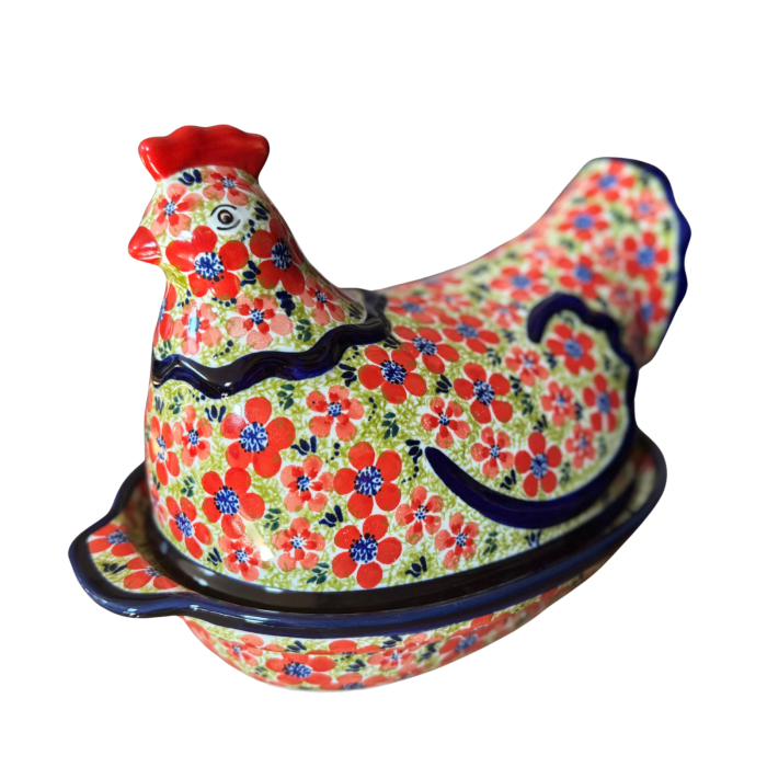 Vas cu capac pentru cuptor in forma de "gaina" , Fire Poppies, ceramica smaltuita, pictata manual [7]