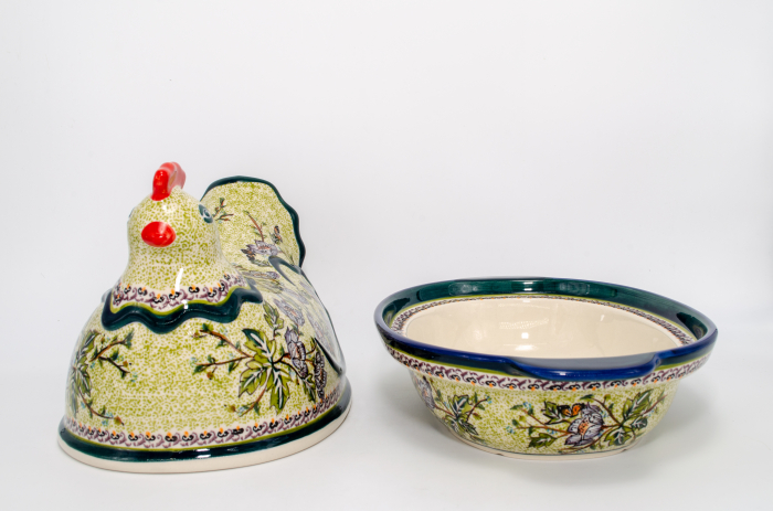 Vas cu capac pentru cuptor in forma de "gaina" Flower Branch, ceramica smaltuita, pictat manual [5]