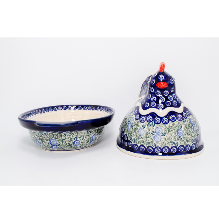 Vas cu capac pentru cuptor in forma de "gaina" Garden Spirals, ceramica smaltuita, pictat manual [5]