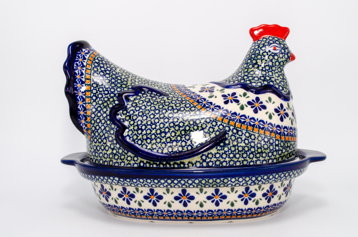 Vas cu capac pentru cuptor in forma de "gaina" Joy, ceramica smaltuita, pictat manual [2]