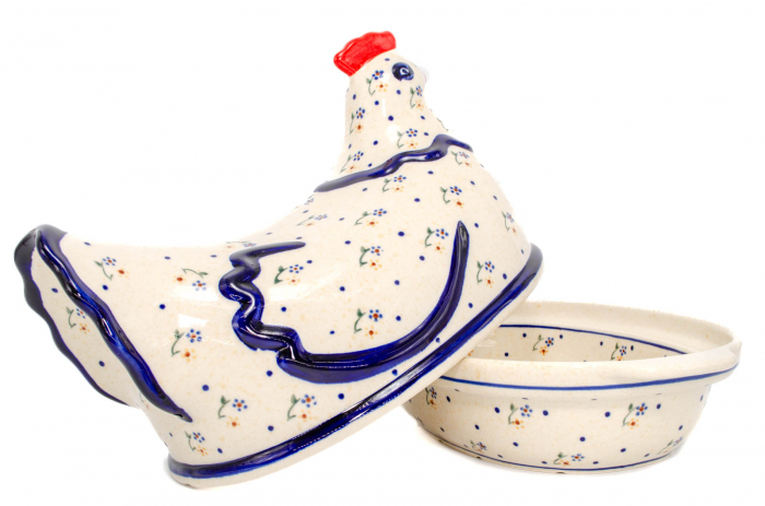 Vas cu capac pentru cuptor in forma de "gaina" Little Flowers, ceramica smaltuita, pictat manual [4]