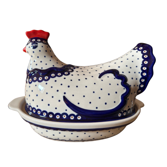 Vas cu capac pentru cuptor in forma de "gaina" , Peacock Dots, ceramica smaltuita, pictata manual [7]