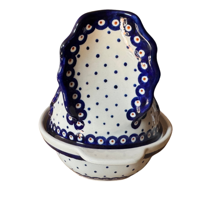 Vas cu capac pentru cuptor in forma de "gaina" , Peacock Dots, ceramica smaltuita, pictata manual [4]