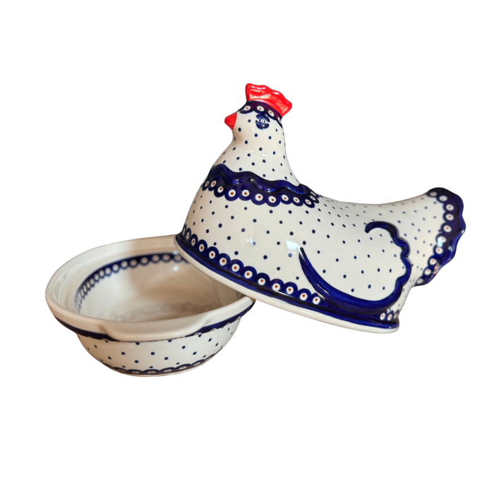 Vas cu capac pentru cuptor in forma de "gaina" , Peacock Dots, ceramica smaltuita, pictata manual [6]