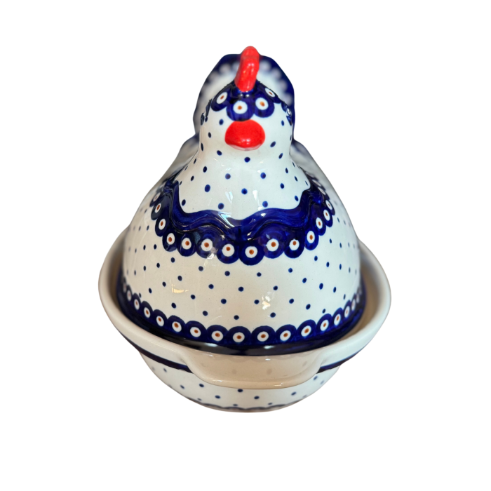 Vas cu capac pentru cuptor in forma de "gaina" , Peacock Dots, ceramica smaltuita, pictata manual [8]
