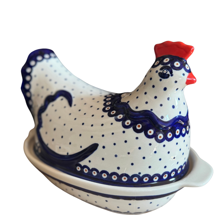 Vas cu capac pentru cuptor in forma de "gaina" , Peacock Dots, ceramica smaltuita, pictata manual [1]