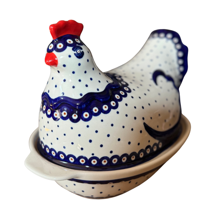 Vas cu capac pentru cuptor in forma de "gaina" , Peacock Dots, ceramica smaltuita, pictata manual [5]