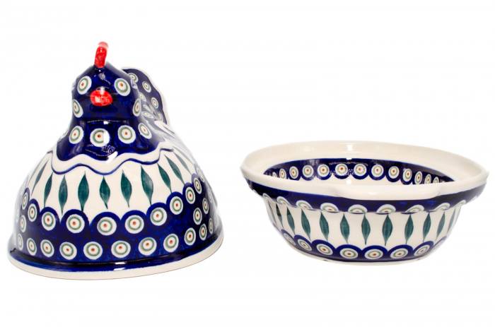 Vas cu capac pentru cuptor in forma de "gaina" Peacock Tear Drops, ceramica smaltuita, pictat manual [5]