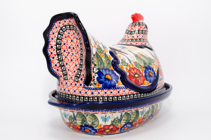 Vas cu capac pentru cuptor in forma de "gaina" Poppy Fountain, ceramica smaltuita, pictat manual [3]