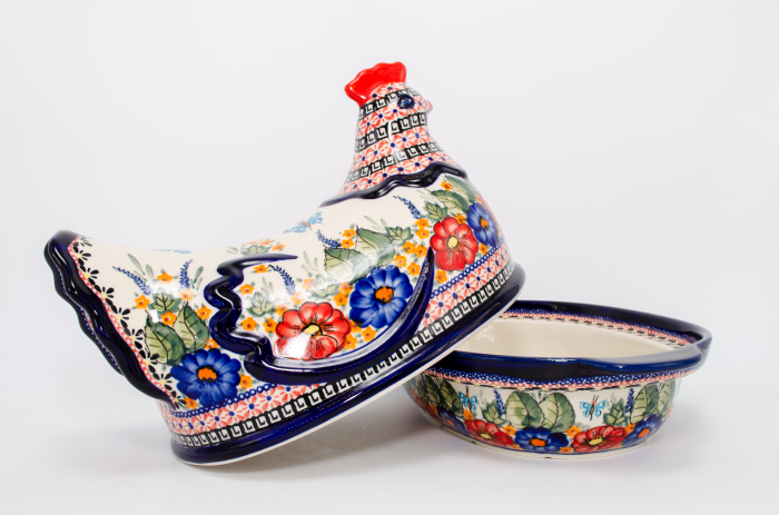 Vas cu capac pentru cuptor in forma de "gaina" Poppy Fountain, ceramica smaltuita, pictat manual [4]