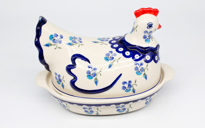 Vas cu capac pentru cuptor in forma de "gaina" Spring, ceramica smaltuita, pictat manual [2]