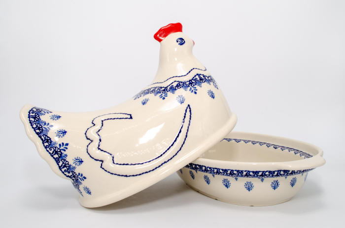 Vas cu capac pentru cuptor in forma de "gaina" Sweet Blue, ceramica smaltuita, pictat manual [4]