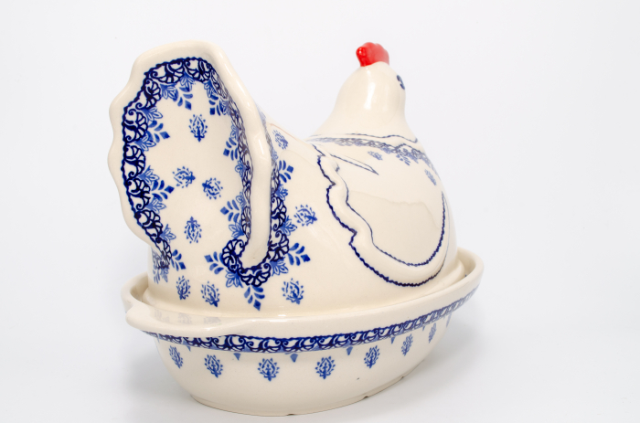 Vas cu capac pentru cuptor in forma de "gaina" Sweet Blue, ceramica smaltuita, pictat manual [3]