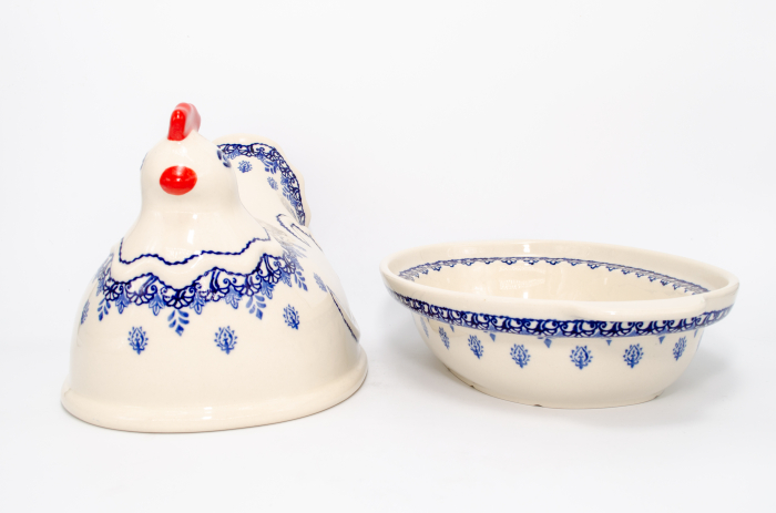 Vas cu capac pentru cuptor in forma de "gaina" Sweet Blue, ceramica smaltuita, pictata manual [4]